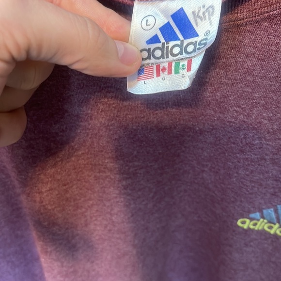 Adidas Shirt Mens Large Red 3 Stripes Long Sleeve Crew Neck Pullover - Picture 5 of 5